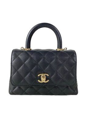 Chanel Handbag Small Top Handle Flap Bag Quilted Coco XS Black